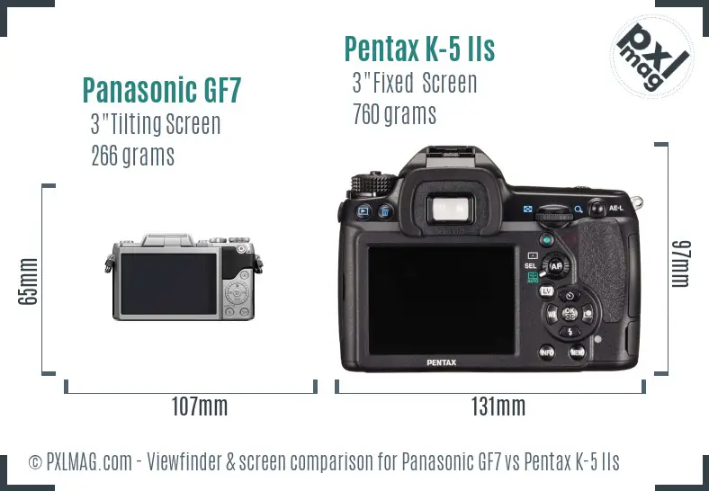 Panasonic GF7 vs Pentax K-5 IIs Screen and Viewfinder comparison