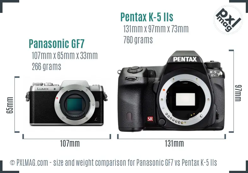 Panasonic GF7 vs Pentax K-5 IIs size comparison