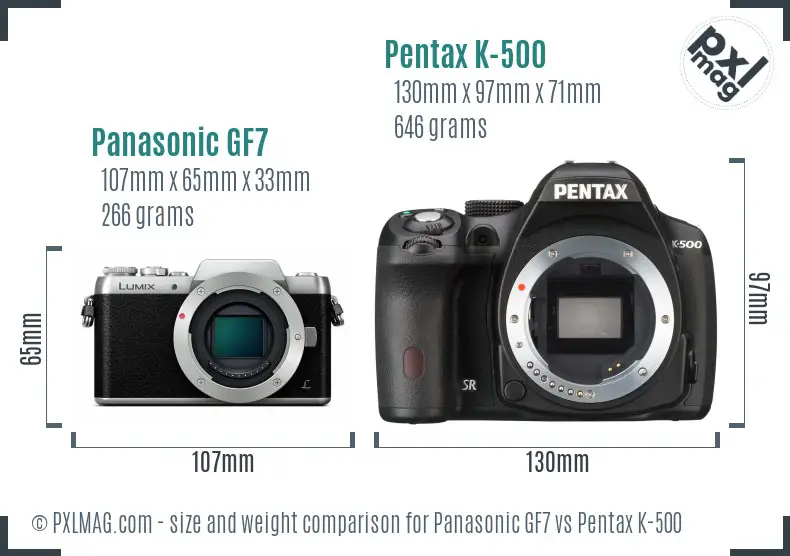 Panasonic GF7 vs Pentax K-500 size comparison
