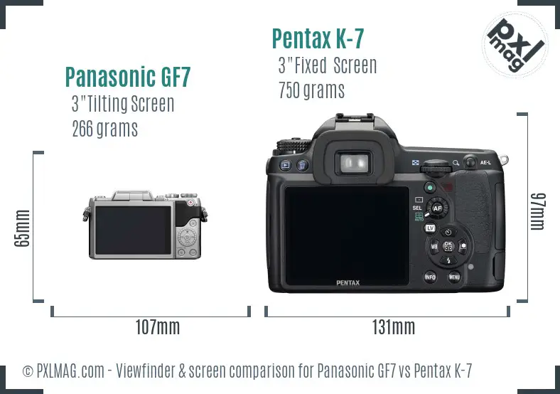 Panasonic GF7 vs Pentax K-7 Screen and Viewfinder comparison