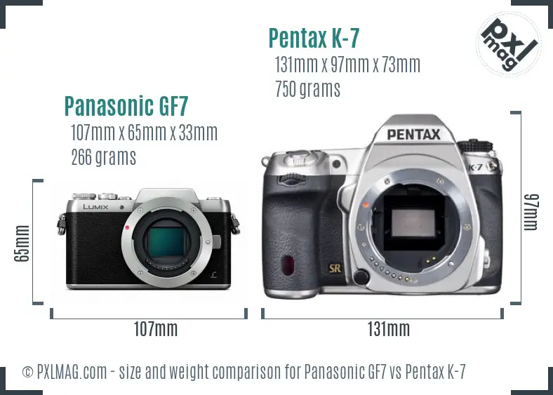 Panasonic GF7 vs Pentax K-7 size comparison