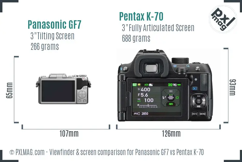 Panasonic GF7 vs Pentax K-70 Screen and Viewfinder comparison