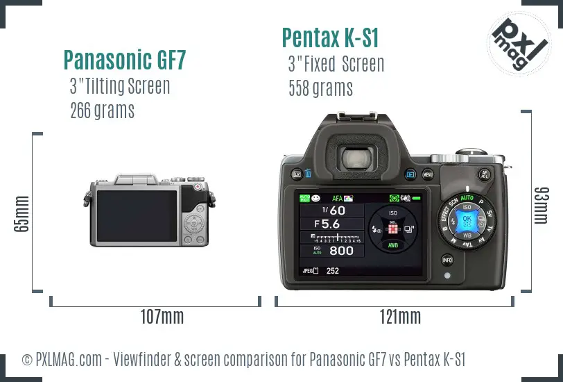 Panasonic GF7 vs Pentax K-S1 Screen and Viewfinder comparison