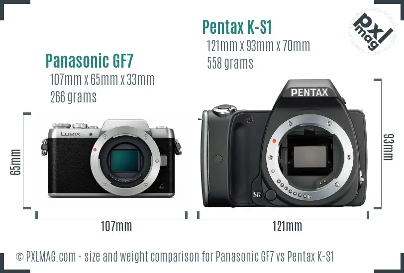 Panasonic GF7 vs Pentax K-S1 size comparison