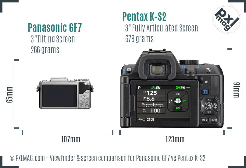 Panasonic GF7 vs Pentax K-S2 Screen and Viewfinder comparison
