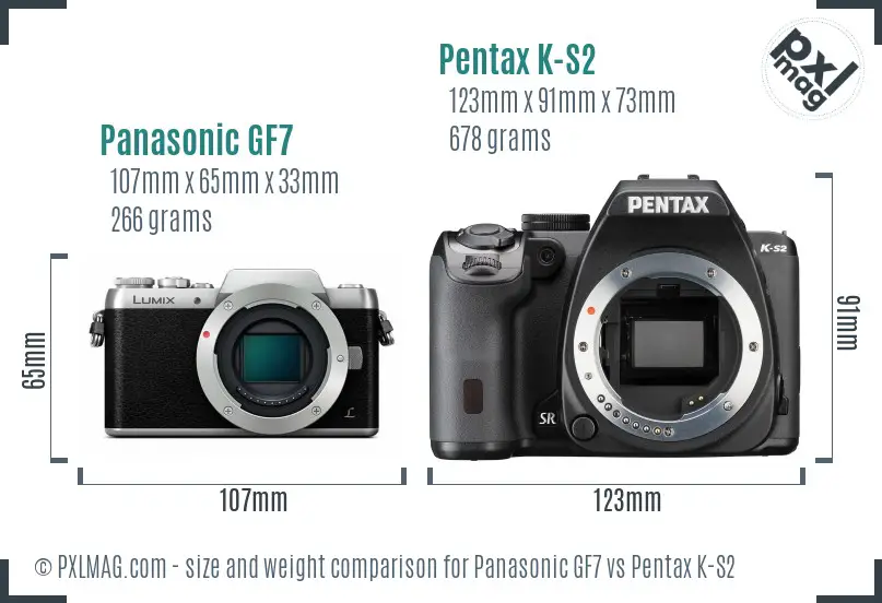 Panasonic GF7 vs Pentax K-S2 size comparison