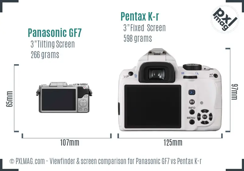 Panasonic GF7 vs Pentax K-r Screen and Viewfinder comparison