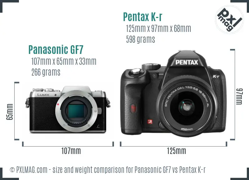 Panasonic GF7 vs Pentax K-r size comparison