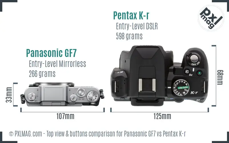 Panasonic GF7 vs Pentax K-r top view buttons comparison