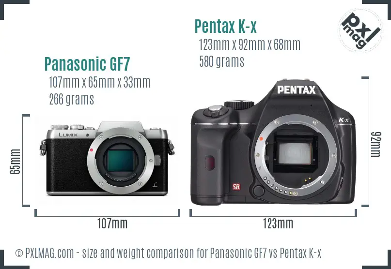 Panasonic GF7 vs Pentax K-x size comparison