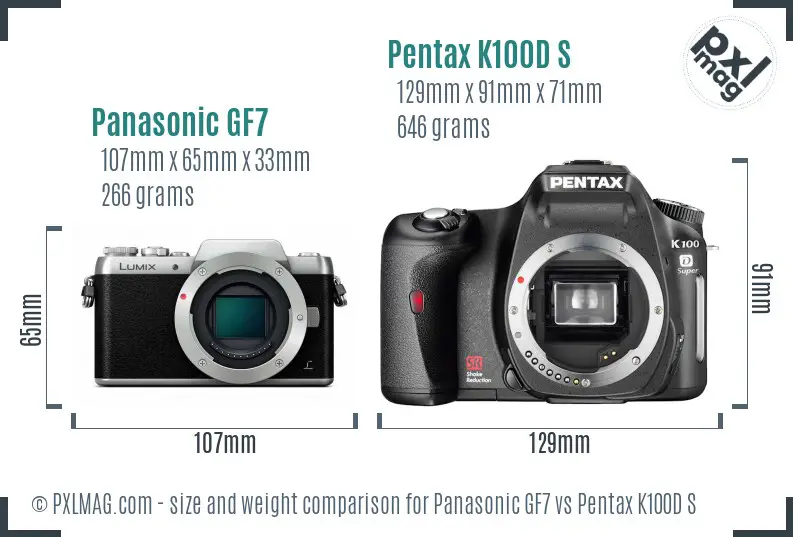 Panasonic GF7 vs Pentax K100D S size comparison