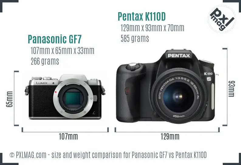 Panasonic GF7 vs Pentax K110D size comparison