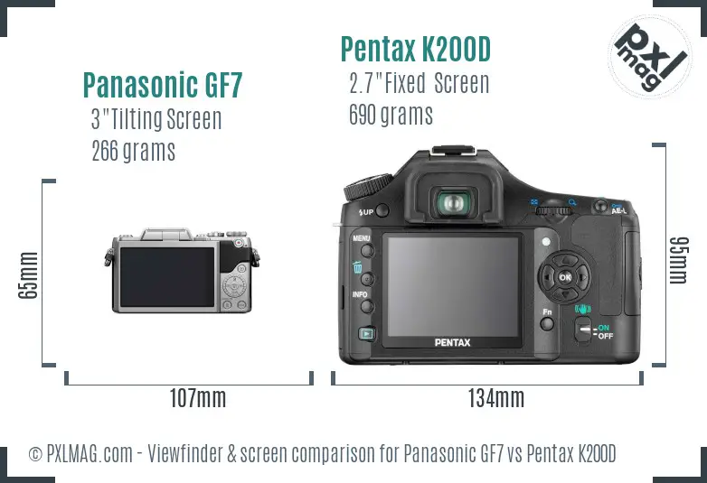 Panasonic GF7 vs Pentax K200D Screen and Viewfinder comparison