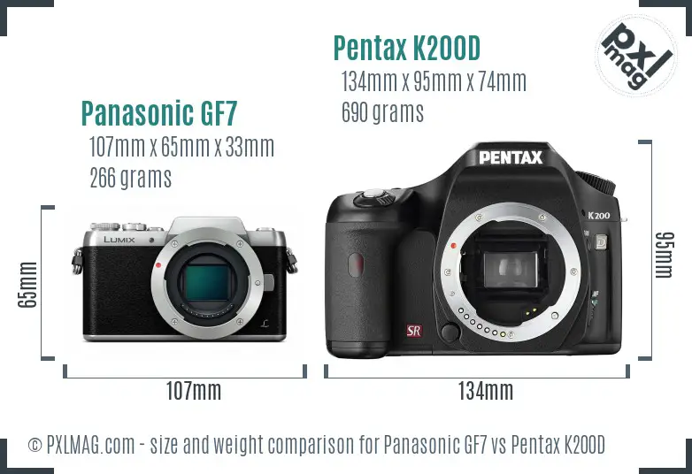 Panasonic GF7 vs Pentax K200D size comparison