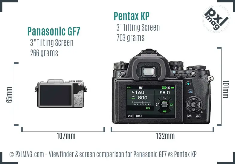 Panasonic GF7 vs Pentax KP Screen and Viewfinder comparison