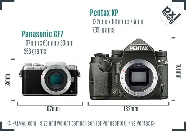 Panasonic GF7 vs Pentax KP size comparison