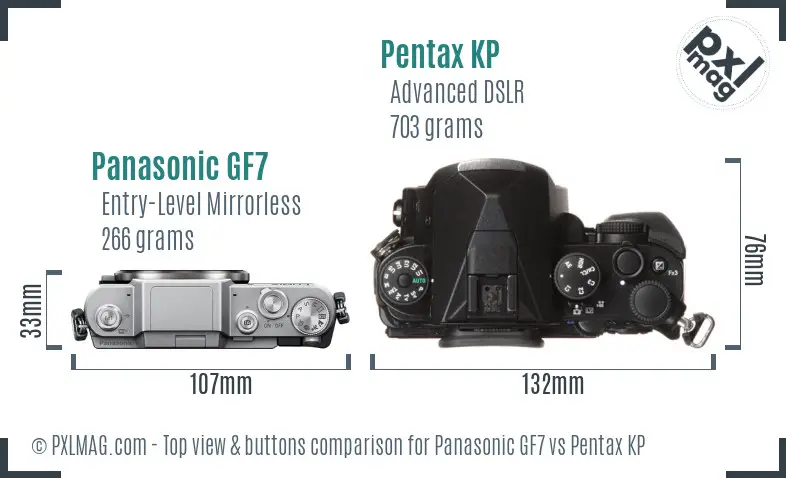 Panasonic GF7 vs Pentax KP top view buttons comparison