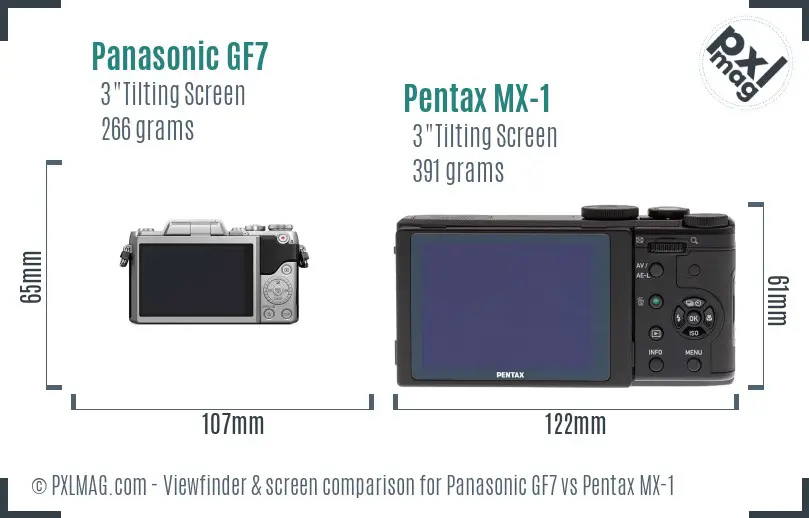 Panasonic GF7 vs Pentax MX-1 Screen and Viewfinder comparison