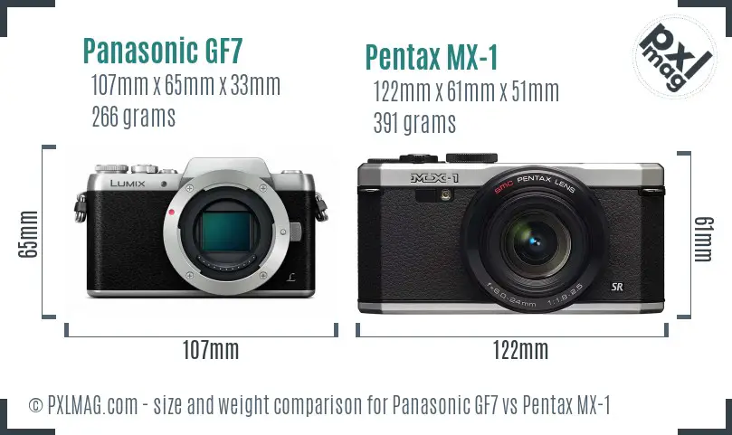 Panasonic GF7 vs Pentax MX-1 size comparison