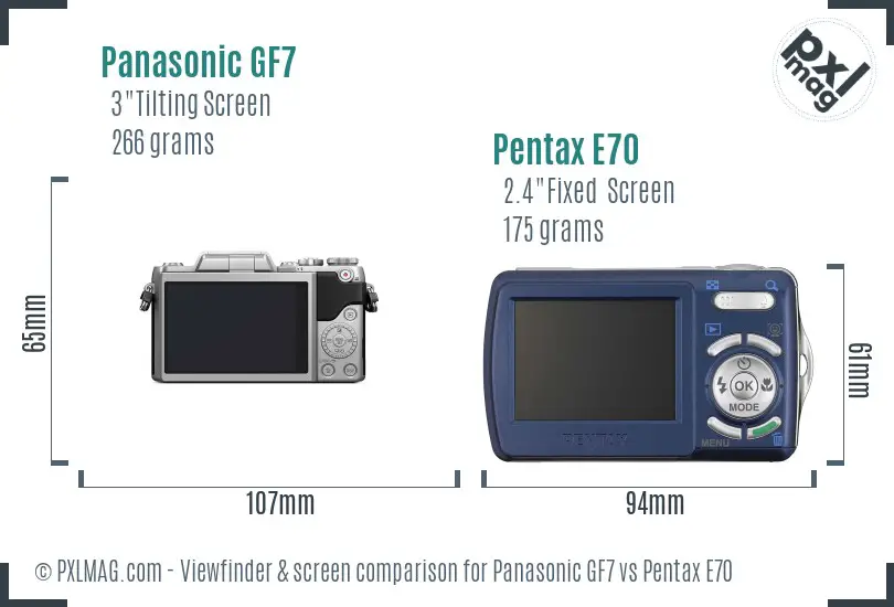 Panasonic GF7 vs Pentax E70 Screen and Viewfinder comparison