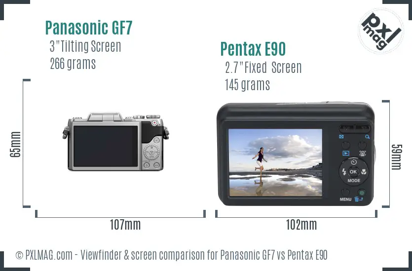 Panasonic GF7 vs Pentax E90 Screen and Viewfinder comparison