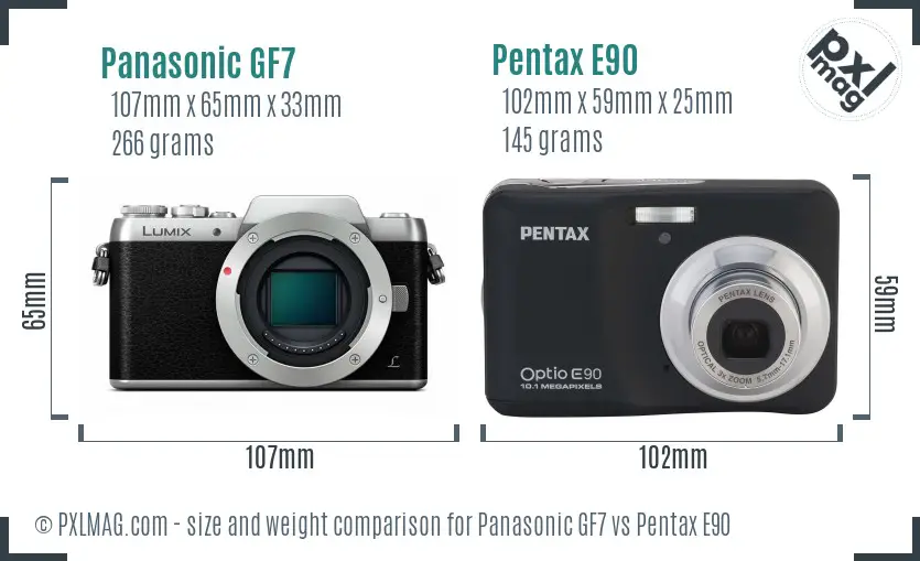 Panasonic GF7 vs Pentax E90 size comparison