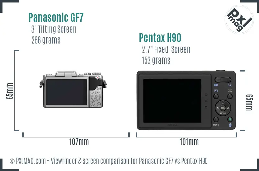 Panasonic GF7 vs Pentax H90 Screen and Viewfinder comparison