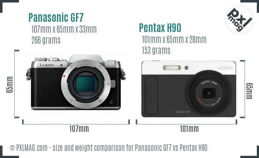 Panasonic GF7 vs Pentax H90 size comparison