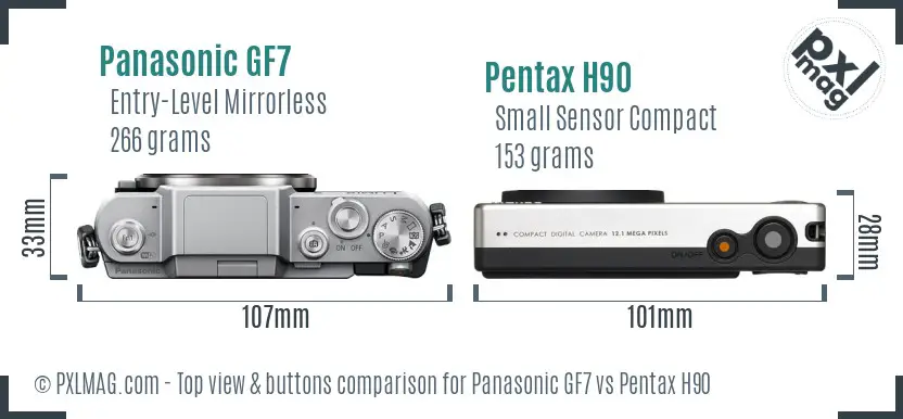 Panasonic GF7 vs Pentax H90 top view buttons comparison