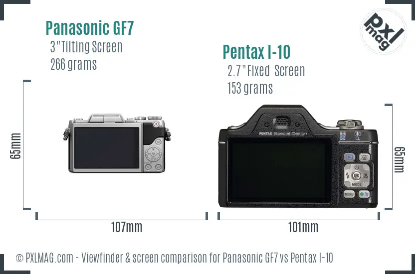 Panasonic GF7 vs Pentax I-10 Screen and Viewfinder comparison