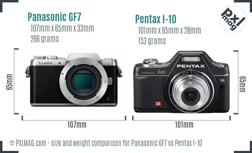Panasonic GF7 vs Pentax I-10 size comparison