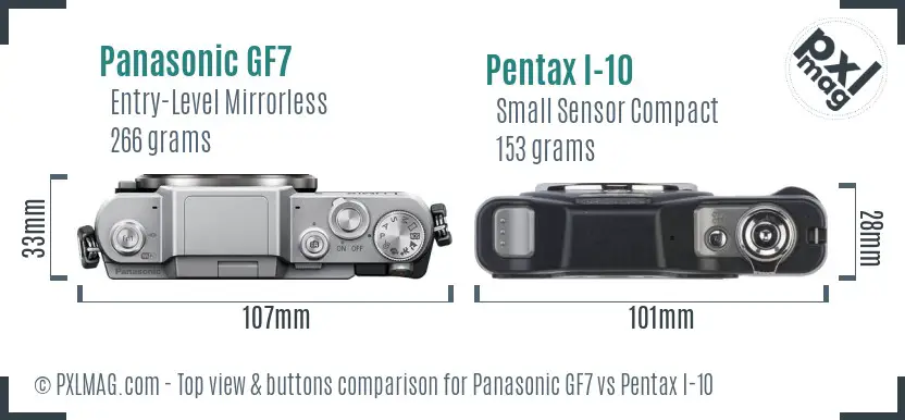 Panasonic GF7 vs Pentax I-10 top view buttons comparison
