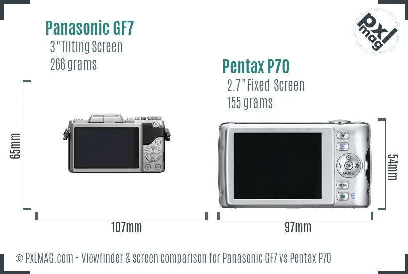 Panasonic GF7 vs Pentax P70 Screen and Viewfinder comparison