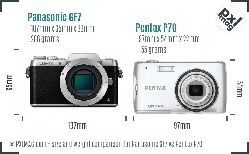 Panasonic GF7 vs Pentax P70 size comparison