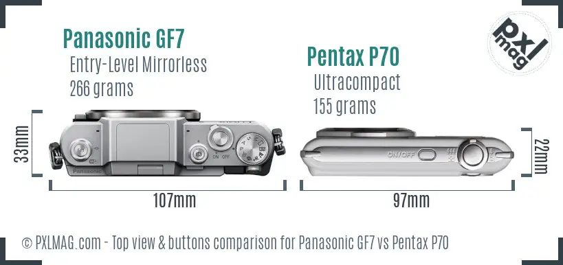 Panasonic GF7 vs Pentax P70 top view buttons comparison