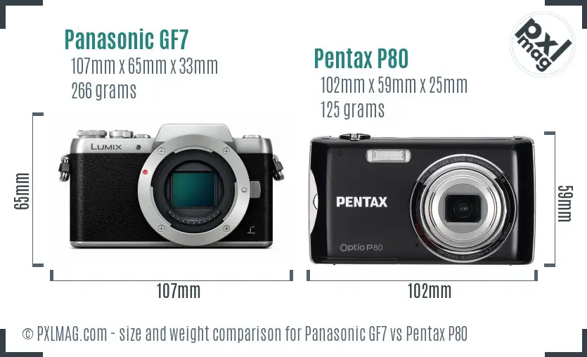 Panasonic GF7 vs Pentax P80 size comparison