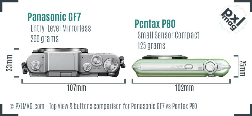 Panasonic GF7 vs Pentax P80 top view buttons comparison