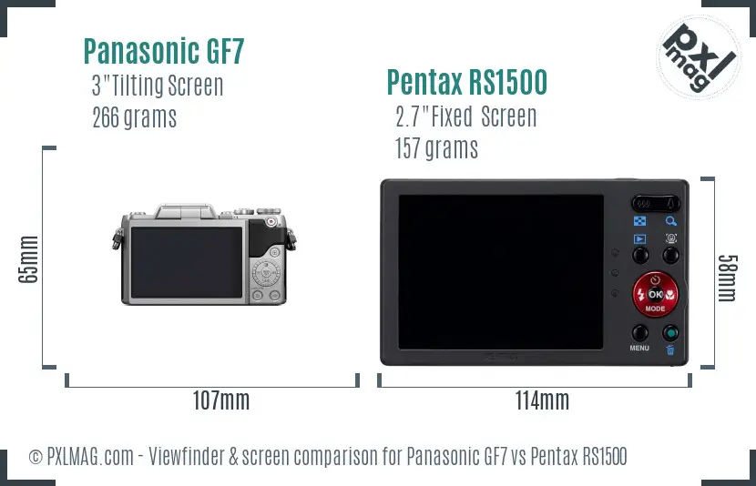 Panasonic GF7 vs Pentax RS1500 Screen and Viewfinder comparison