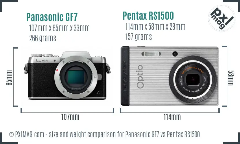 Panasonic GF7 vs Pentax RS1500 size comparison
