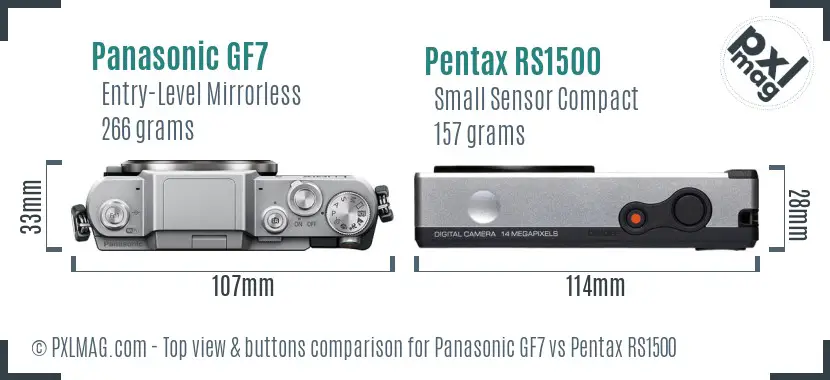 Panasonic GF7 vs Pentax RS1500 top view buttons comparison