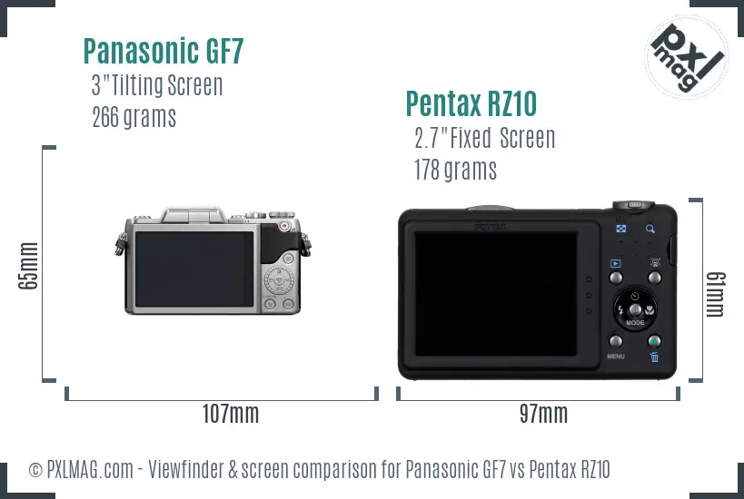 Panasonic GF7 vs Pentax RZ10 Screen and Viewfinder comparison