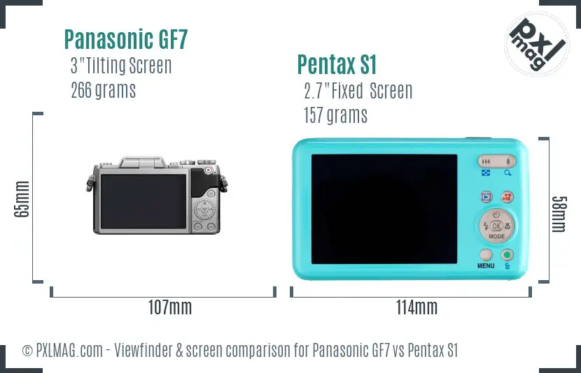 Panasonic GF7 vs Pentax S1 Screen and Viewfinder comparison