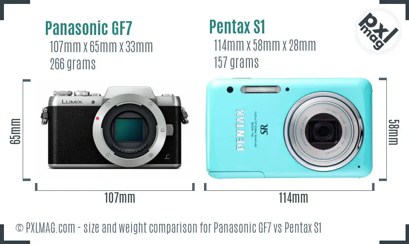 Panasonic GF7 vs Pentax S1 size comparison