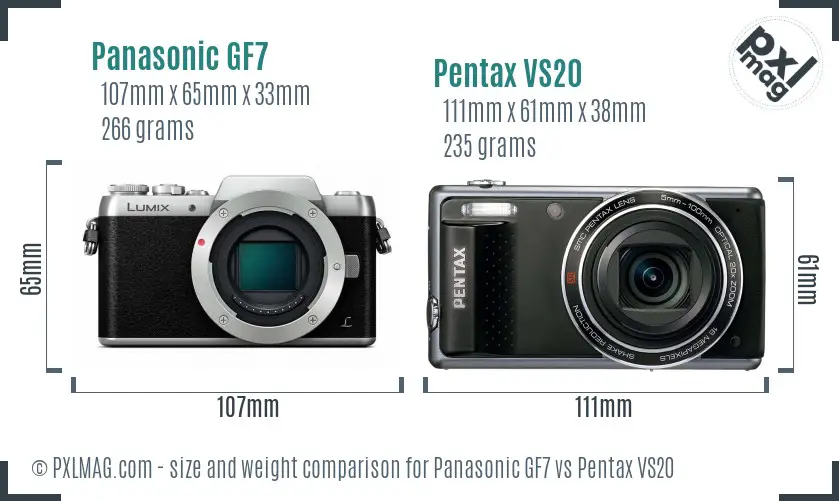 Panasonic GF7 vs Pentax VS20 size comparison