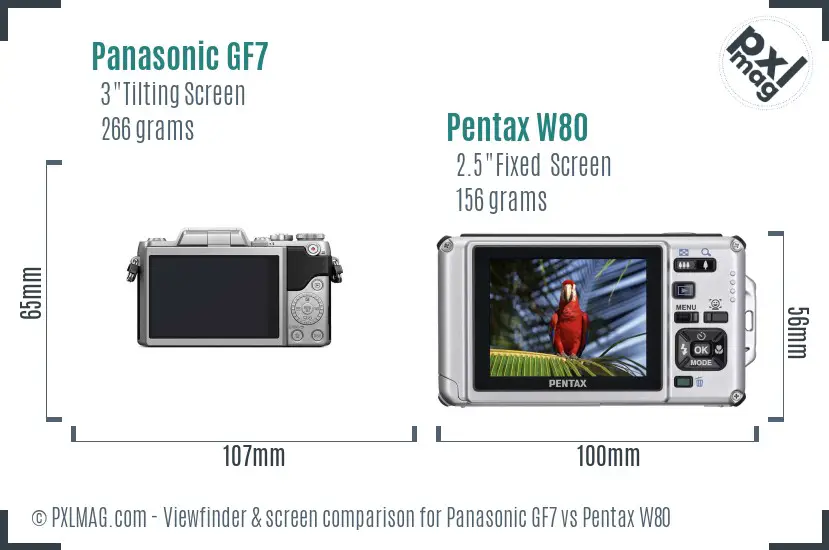 Panasonic GF7 vs Pentax W80 Screen and Viewfinder comparison