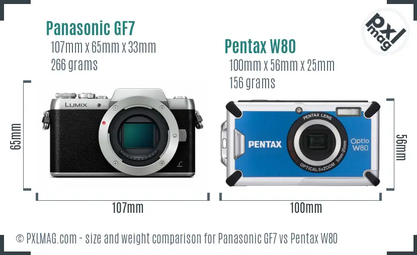 Panasonic GF7 vs Pentax W80 size comparison