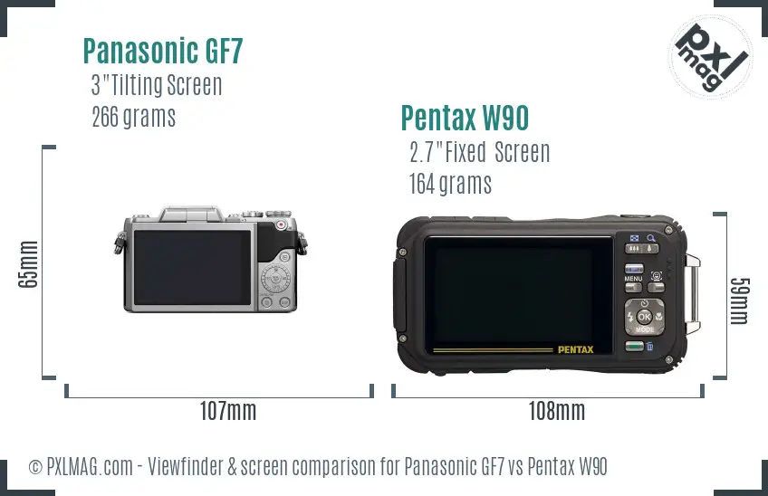 Panasonic GF7 vs Pentax W90 Screen and Viewfinder comparison