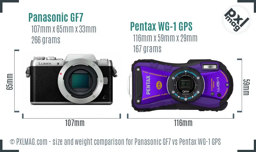 Panasonic GF7 vs Pentax WG-1 GPS size comparison