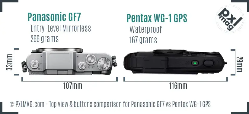 Panasonic GF7 vs Pentax WG-1 GPS top view buttons comparison