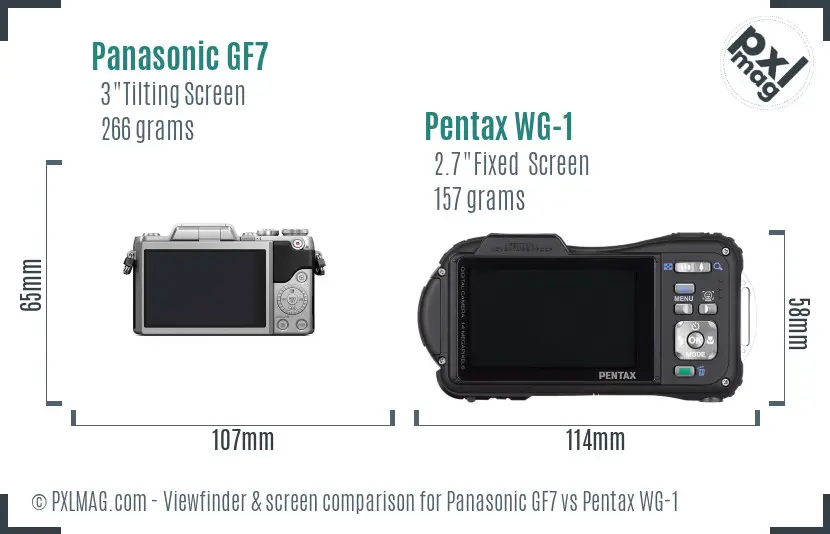 Panasonic GF7 vs Pentax WG-1 Screen and Viewfinder comparison